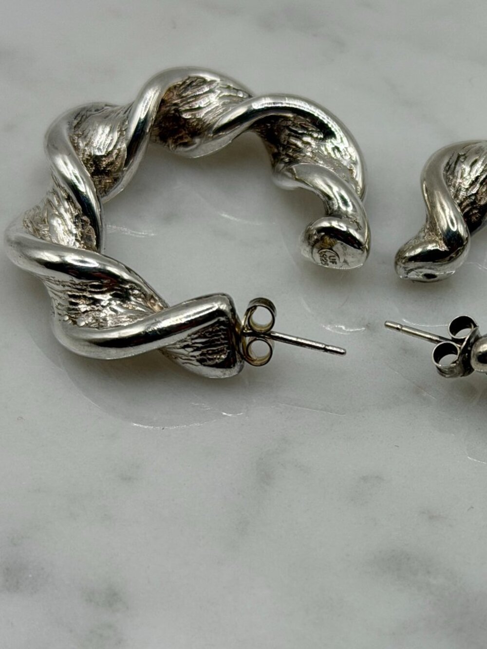 Sterling Silver 925 Twisted Hoop Earrings Vintage Substantial 10g